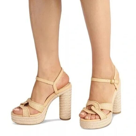 💕COACH💕 Talina Platform Raffia Espadrille Sandal ~ Neutral 10 New without Box - Picture 9 of 16